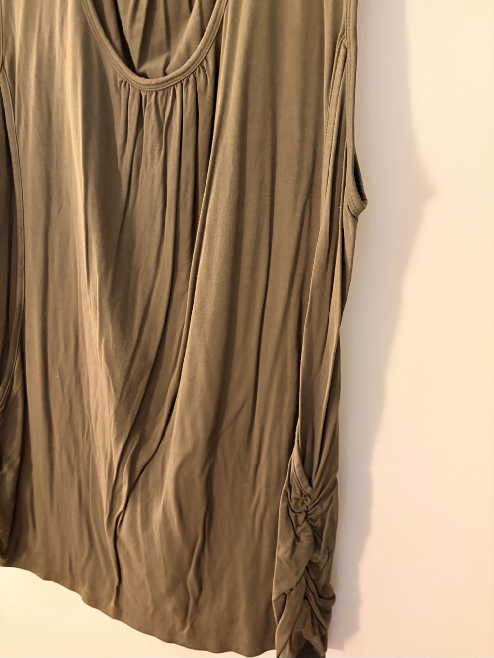 Sleeveless Olive Green Gathered Nursing Tank Top
